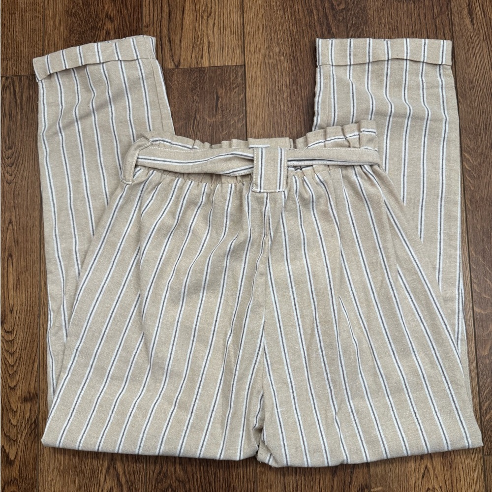 Ci Sono Paper Bag Pants Women's Medium Beige White Stripes Stylish - Picture 2 of 3